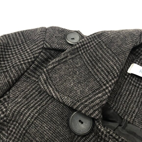 𝅺RICKI’S Grey Plaid Military Style Belted Wool Blend Thick Peacoat Trench Coat - Picture 5 of 16